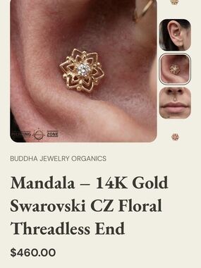 Buddha Jewelry Organics Mandala 14K Rose Gold Floral Threadless Earring